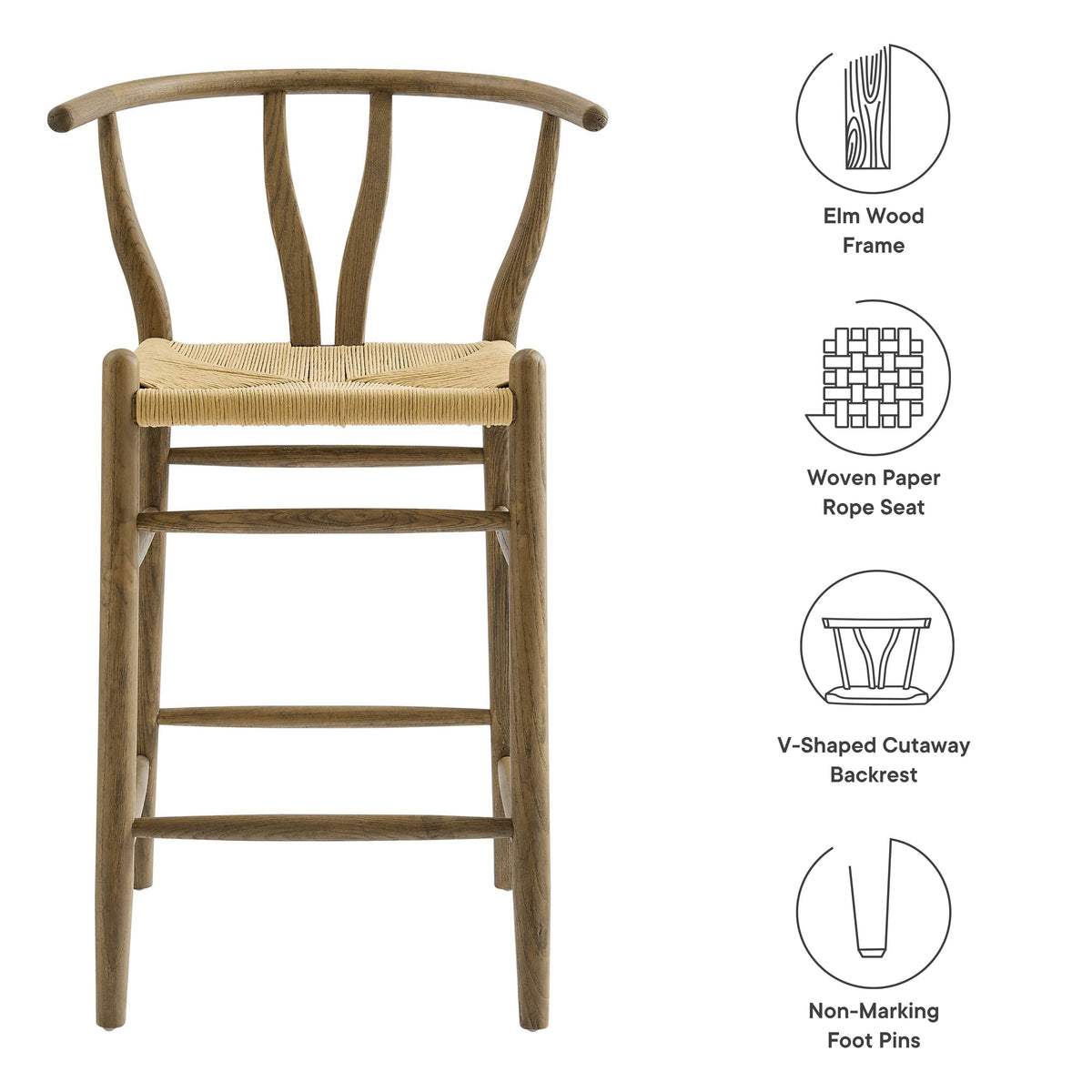 Amish Weathered Gray Teak Wood Counter Stool - Ornate Home