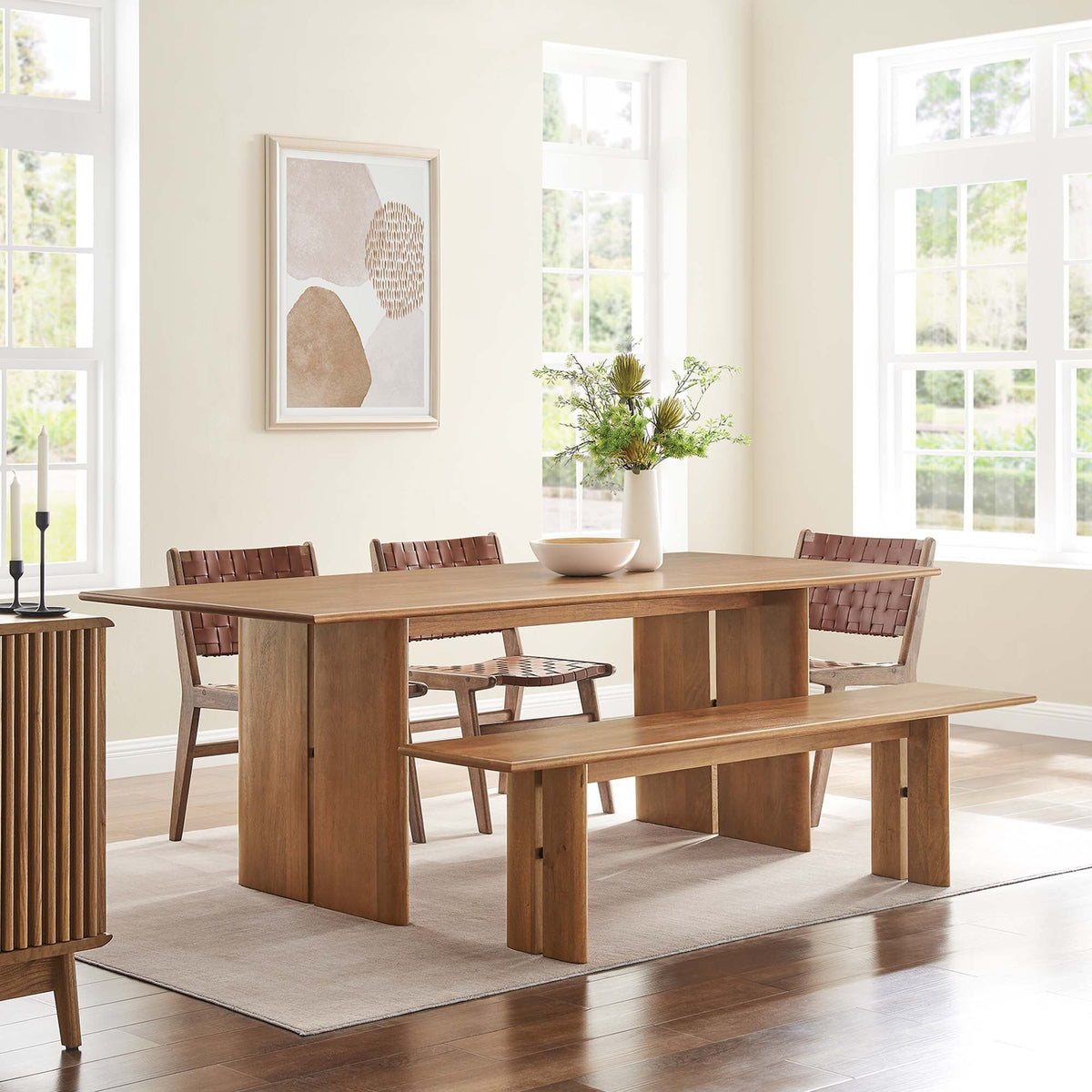 Amistad Walnut 86" Wood Dining Table and Bench Set - Ornate Home
