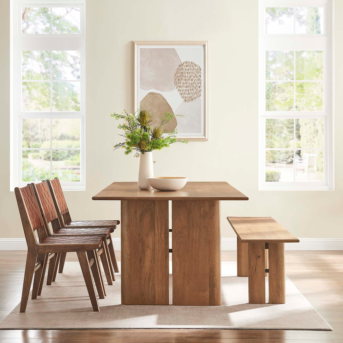 Amistad Walnut 86" Wood Dining Table and Bench Set - Ornate Home