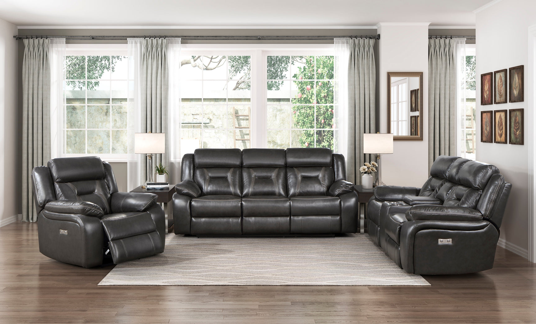 Amite Dark Gray Power Double Reclining Loveseat - Ornate Home