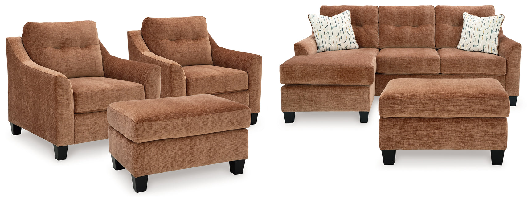 Amity Bay Clay Sofa Chaise Sleeper, 2 Chairs and 2 Ottomans - Ornate Home