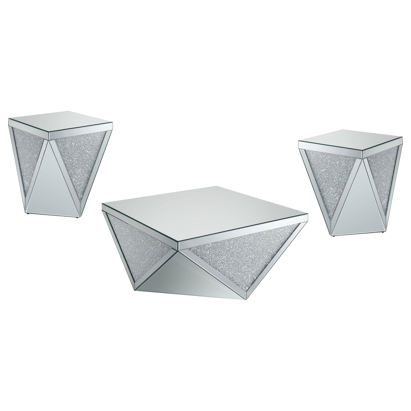 Amore Silver 3-piece Mirrored Coffee and End Table Set - Ornate Home