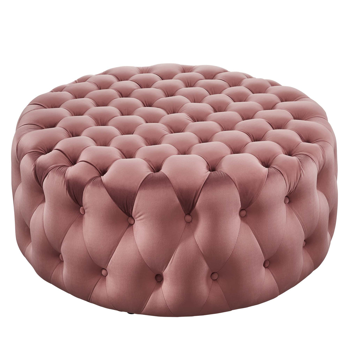 Amour Dusty Rose Tufted Button Large Round Performance Velvet Ottoman - Ornate Home
