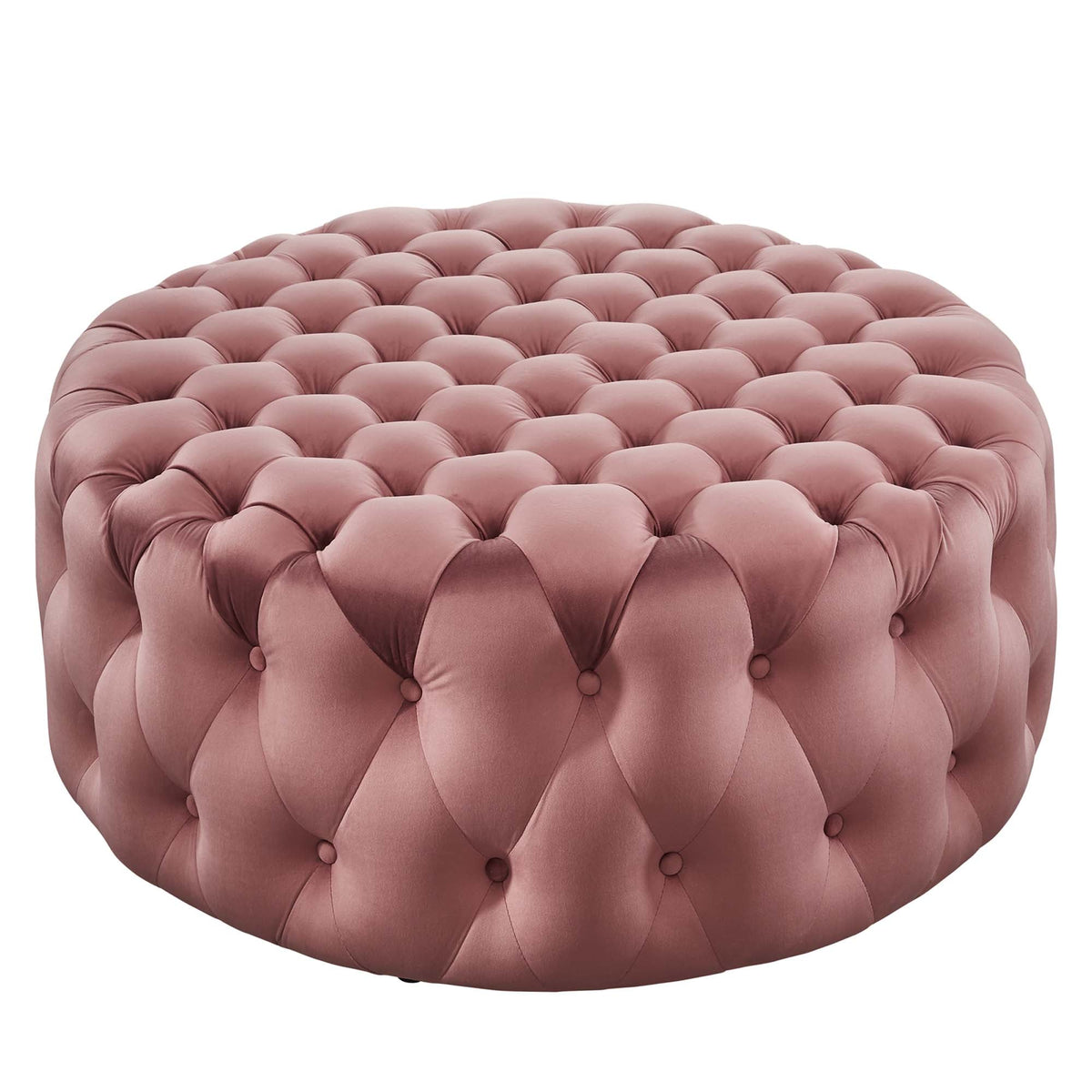 Amour Dusty Rose Tufted Button Large Round Performance Velvet Ottoman - Ornate Home