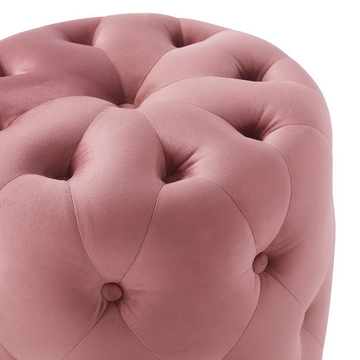 Amour Dusty Rose Tufted Button Round Performance Velvet Ottoman - Ornate Home