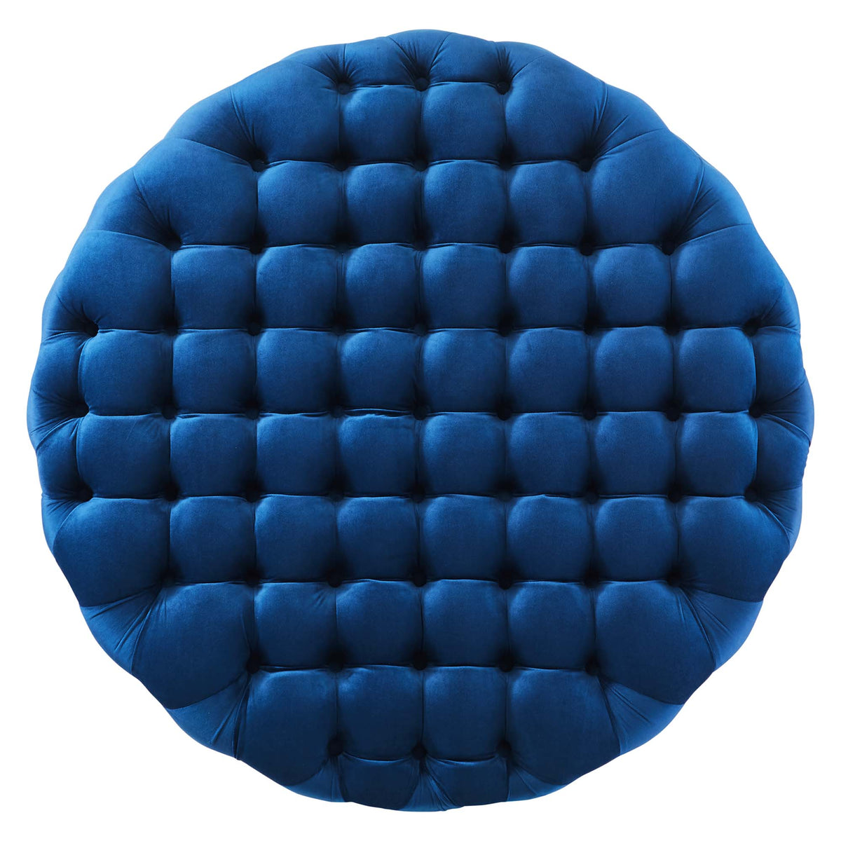 Amour Navy Tufted Button Large Round Performance Velvet Ottoman - Ornate Home