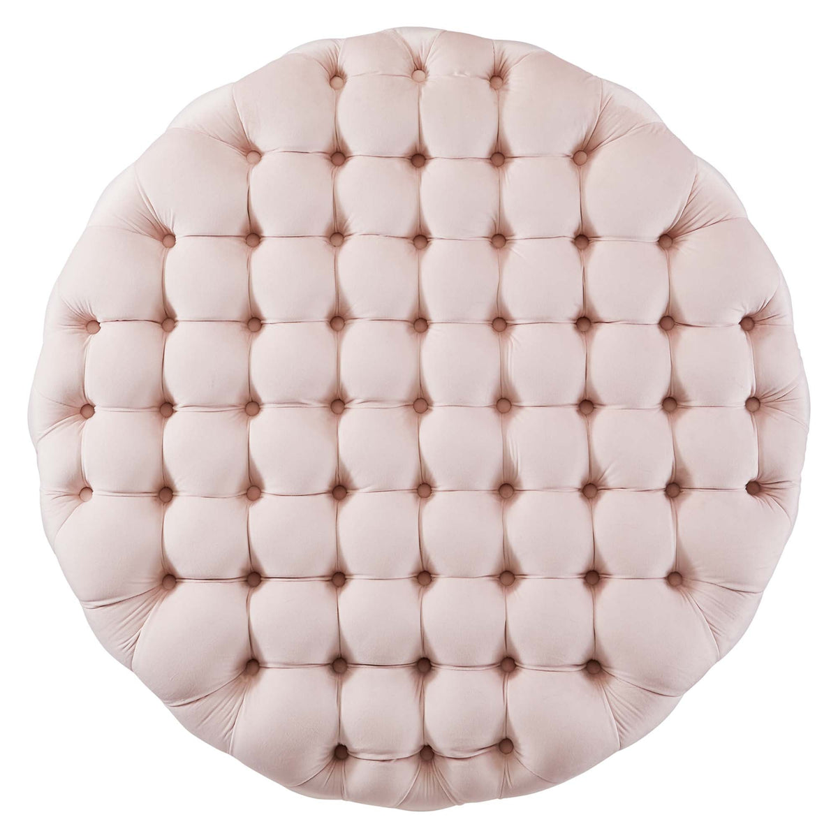 Amour Pink Tufted Button Large Round Performance Velvet Ottoman - Ornate Home
