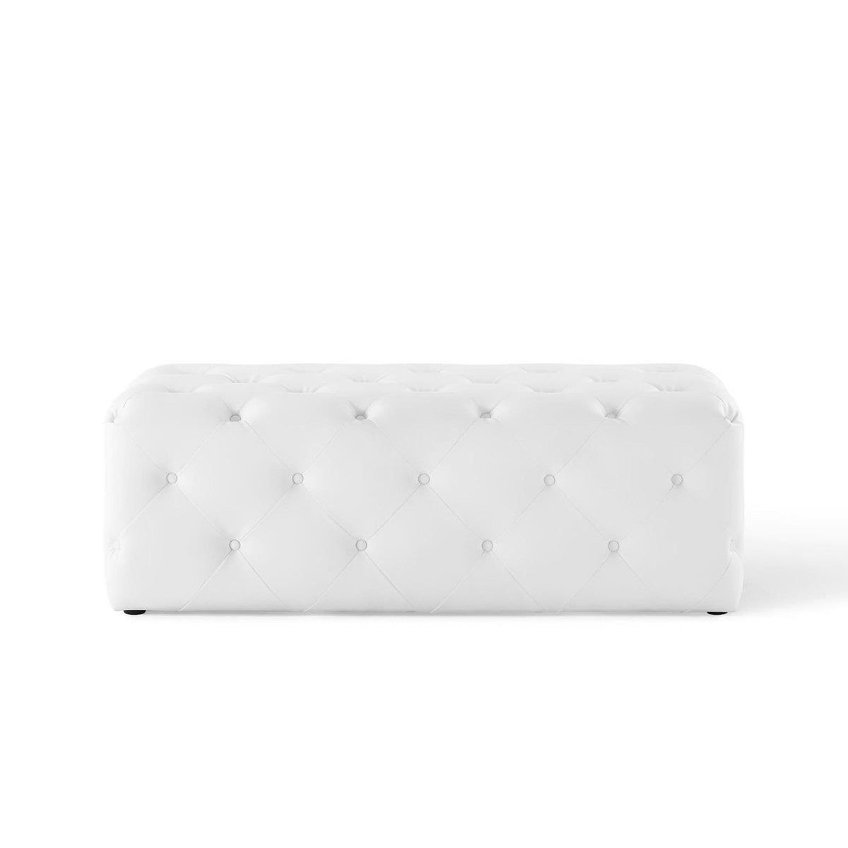 Amour White 48" Tufted Button Entryway Faux Leather Bench - Ornate Home
