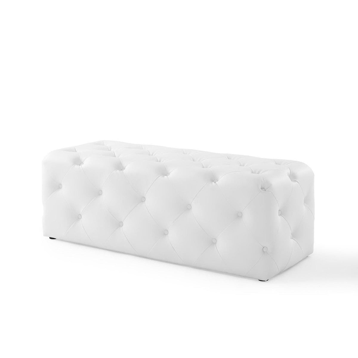 Amour White 48" Tufted Button Entryway Faux Leather Bench - Ornate Home