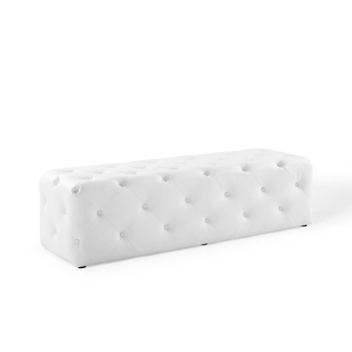 Amour White 60" Tufted Button Entryway Faux Leather Bench - Ornate Home
