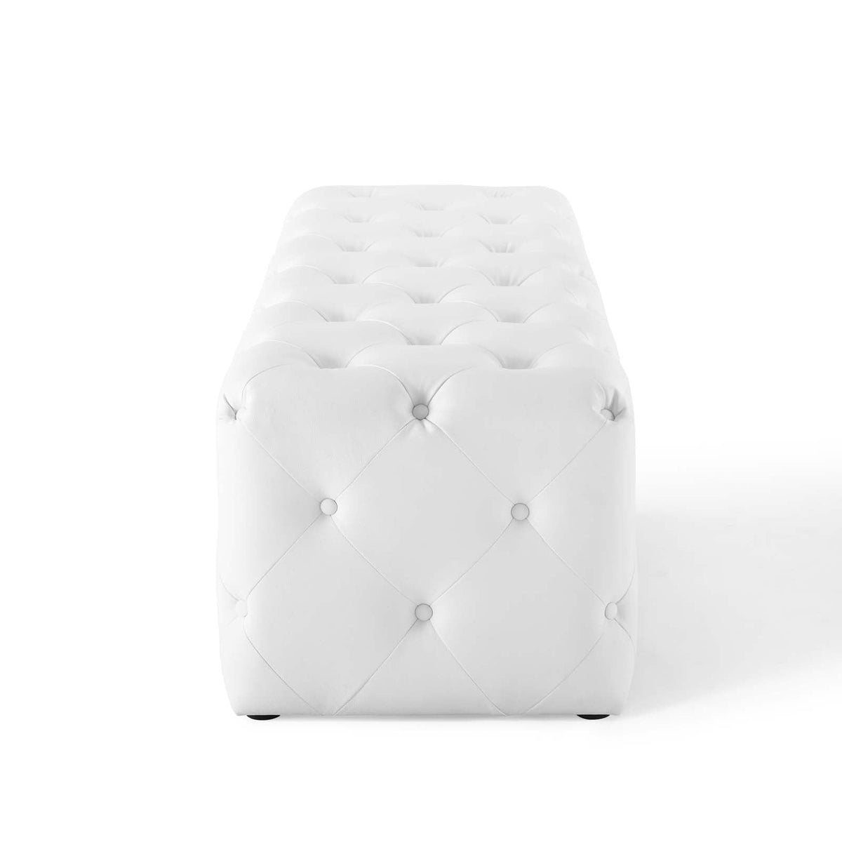Amour White 60" Tufted Button Entryway Faux Leather Bench - Ornate Home