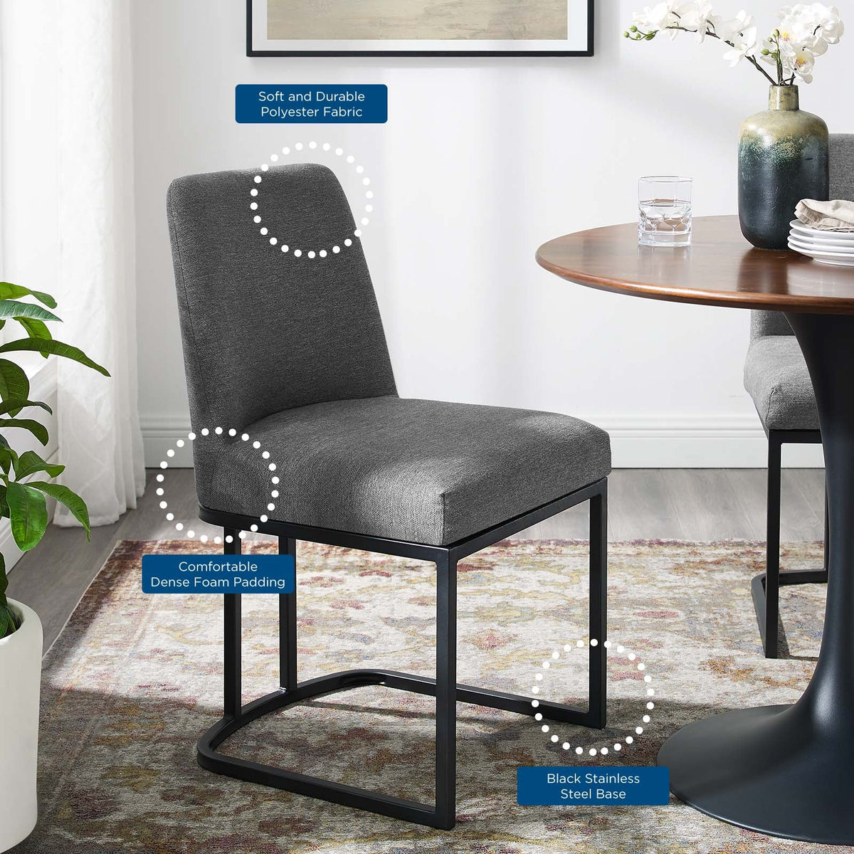 Amplify Black/Charcoal Sled Base Upholstered Fabric Dining Side Chair - Ornate Home
