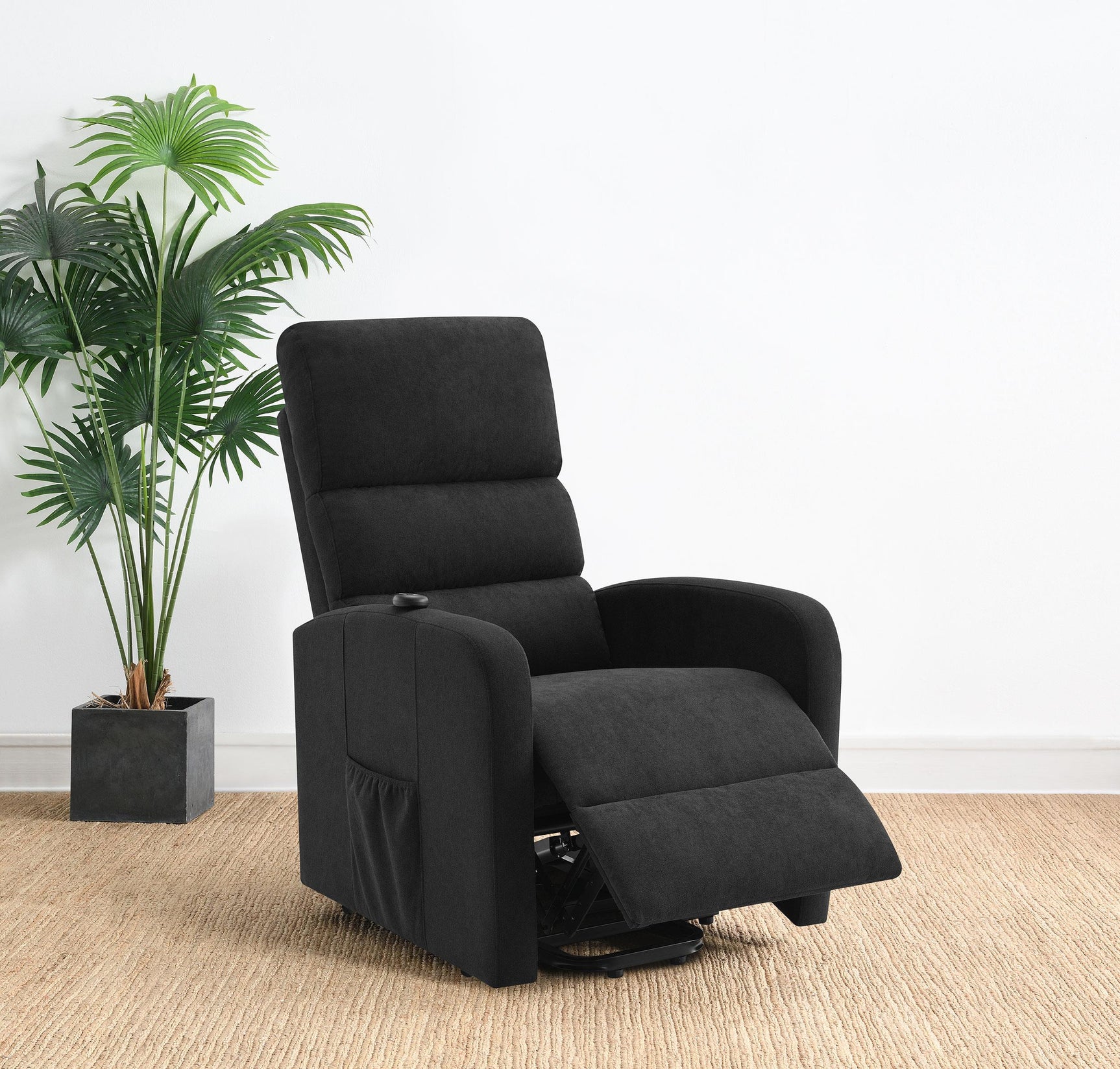 Amsdell Black Upholstered Power Lift Recliner with Remote - Ornate Home