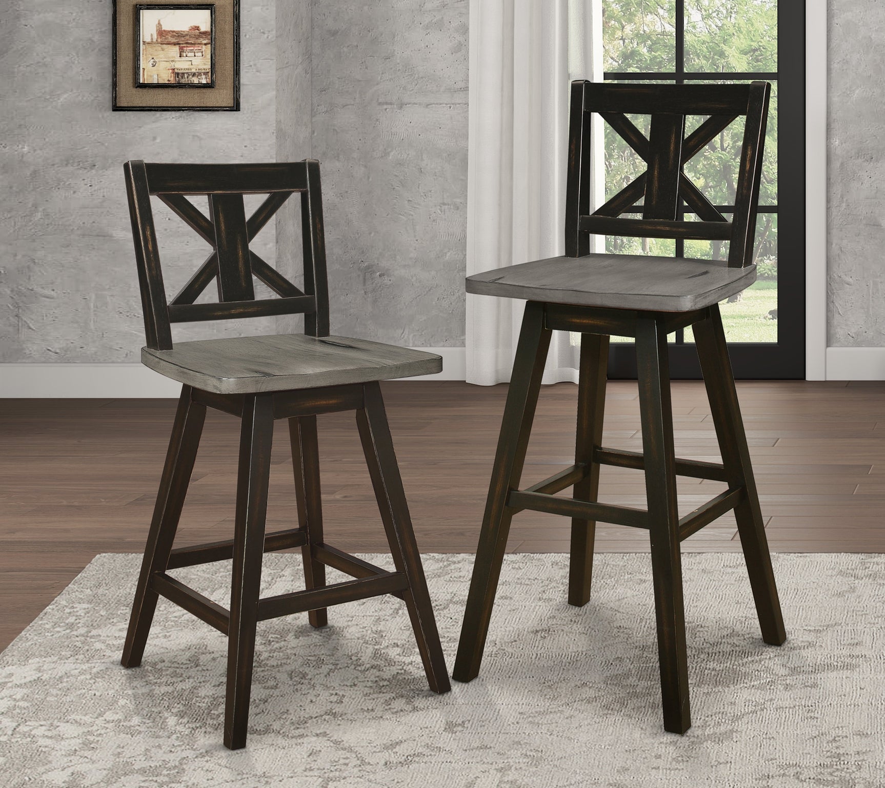 Amsonia Gray/Black Swivel Counter Chair (Set of 2) - Ornate Home