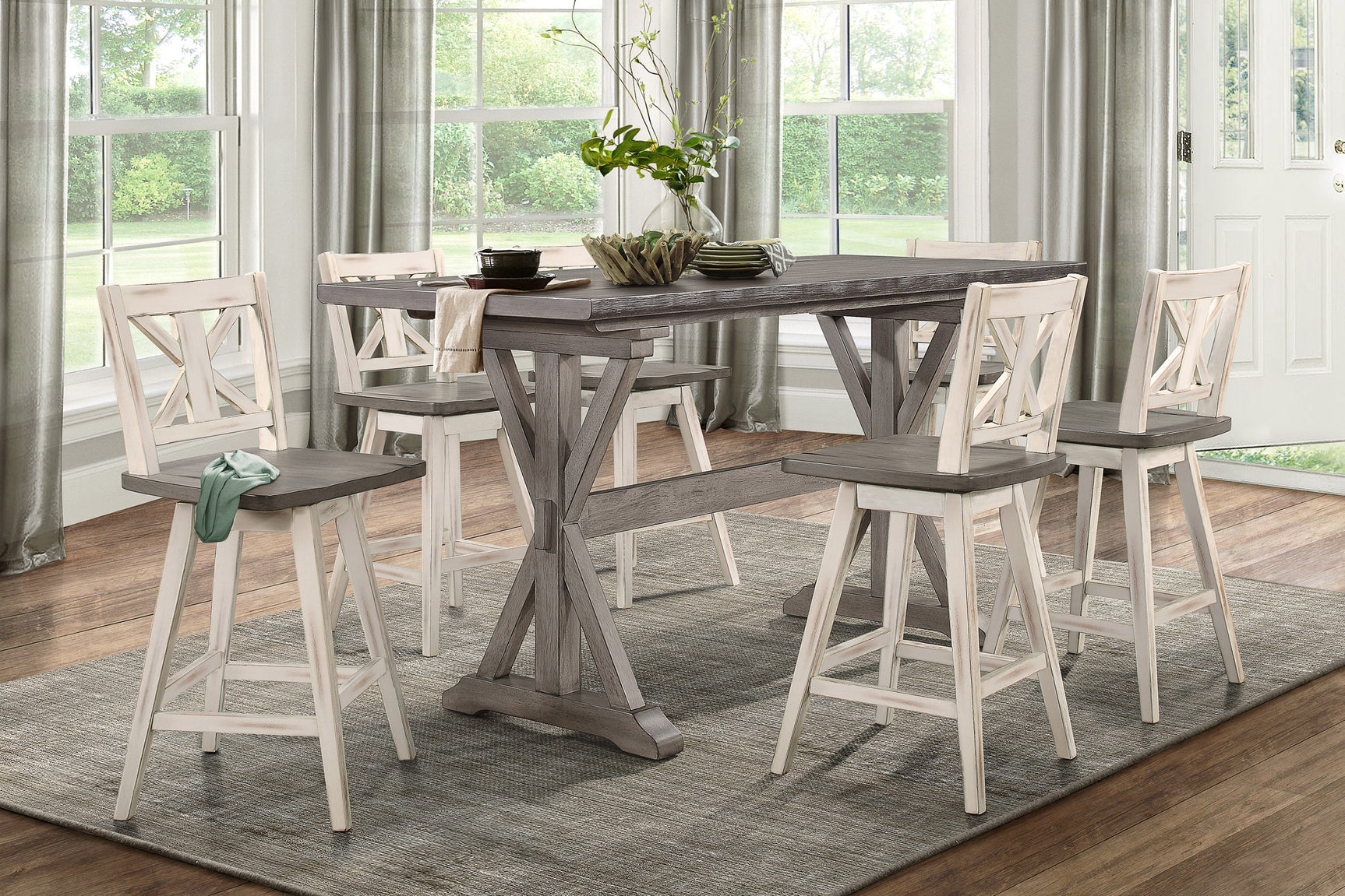 Amsonia Gray/White Swivel Counter Chair (Set of 2) - Ornate Home
