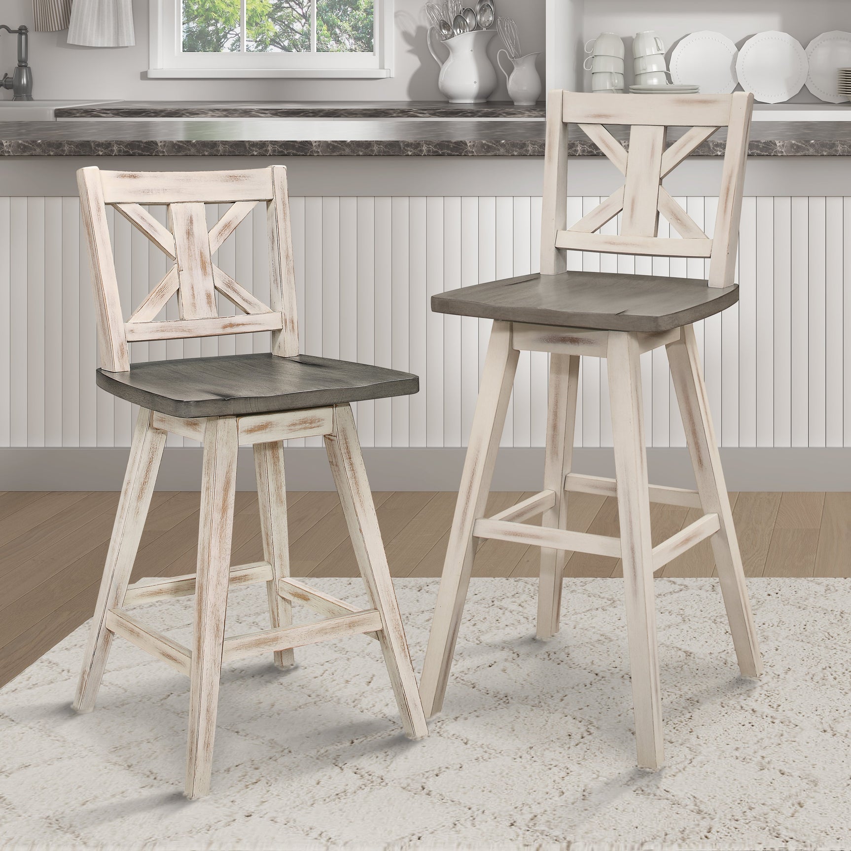 Amsonia Gray/White Swivel Counter Chair (Set of 2) - Ornate Home