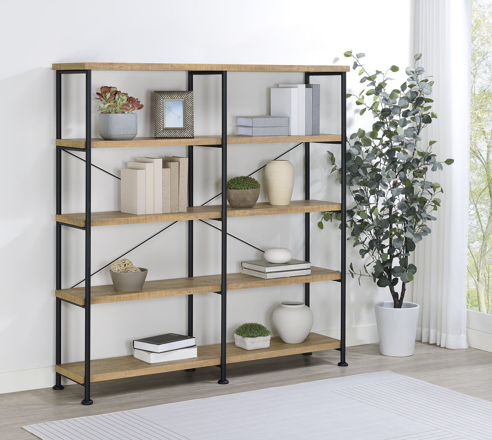 Analiese Mango 63-inch 4-shelf Double Bookshelf - Ornate Home