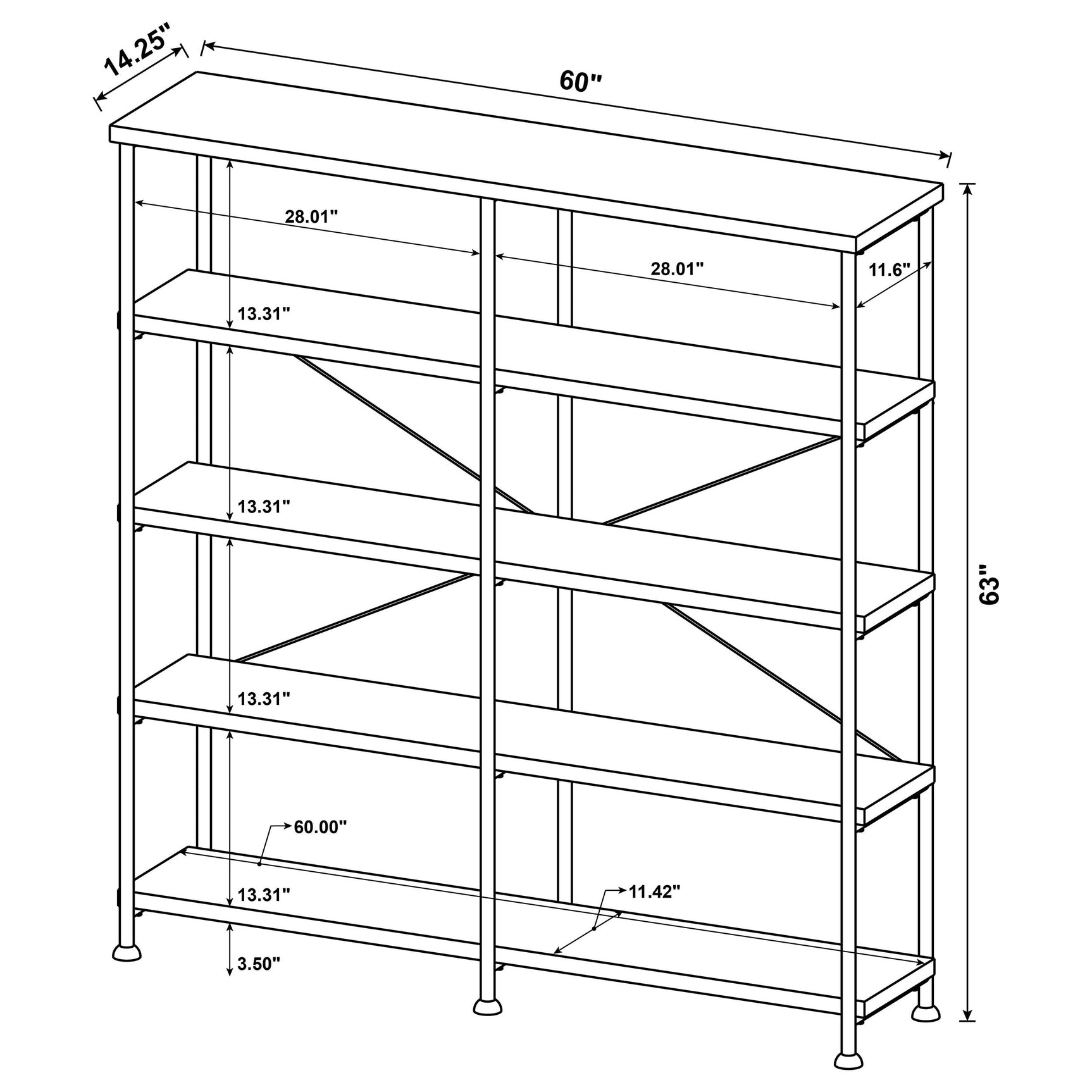 Analiese Mango 63-inch 4-shelf Double Bookshelf - Ornate Home
