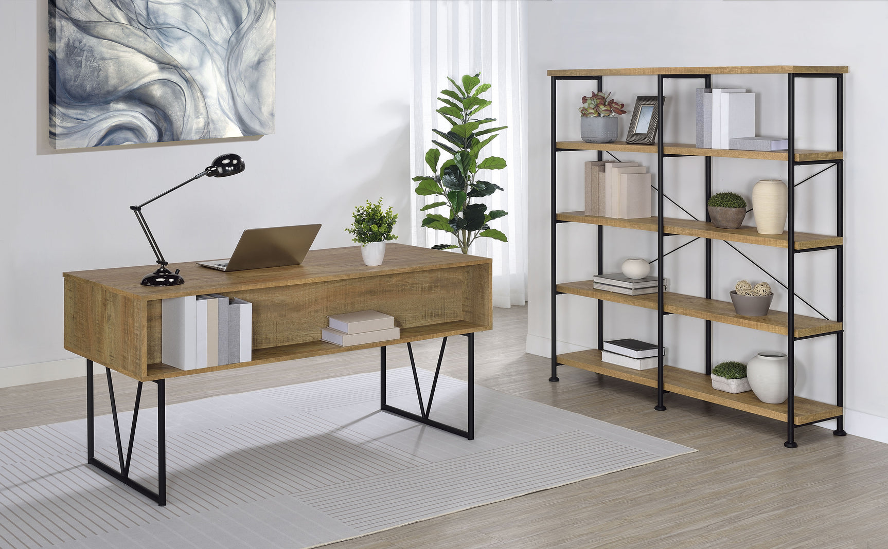 Analiese Mango 63-inch 4-shelf Double Bookshelf - Ornate Home