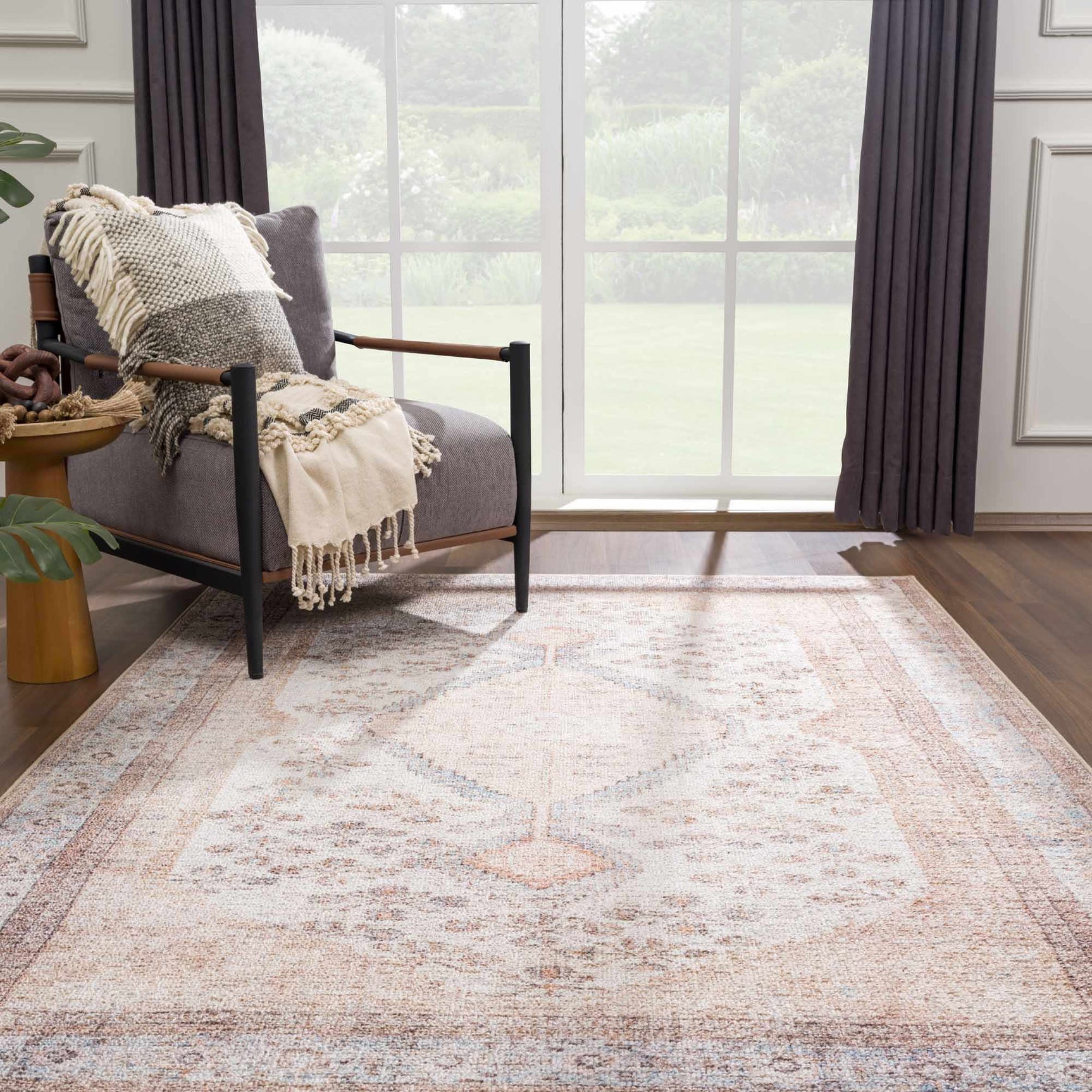 Analu Peach Washable Area Rug - Ornate Home
