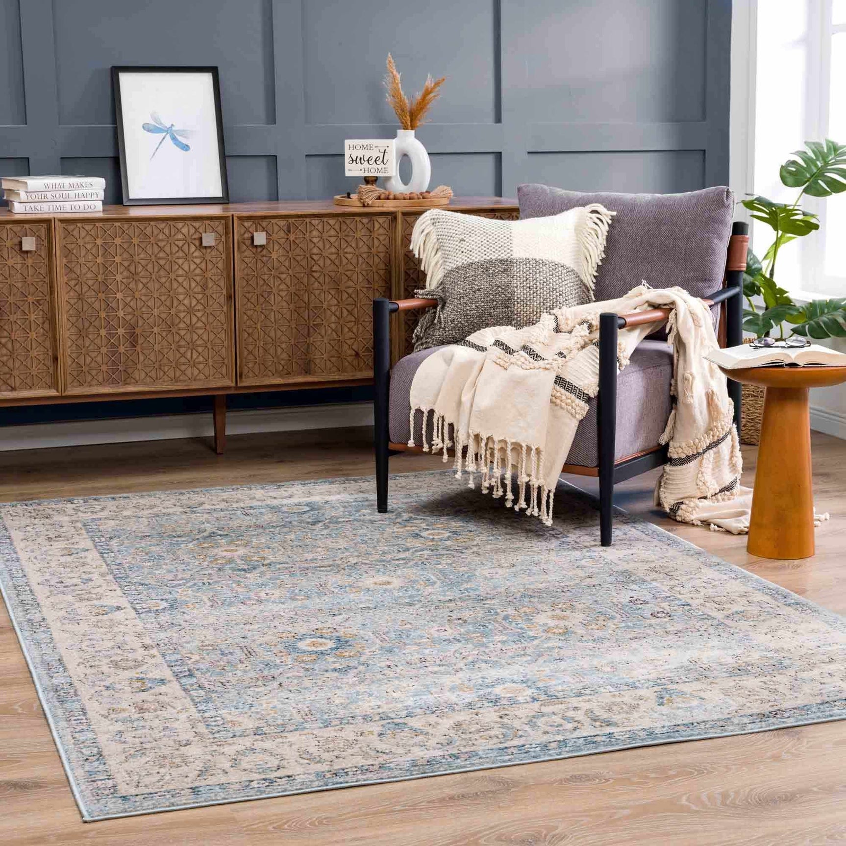 Anana Silver Blue & Beige Area Rug - Clearance - Ornate Home