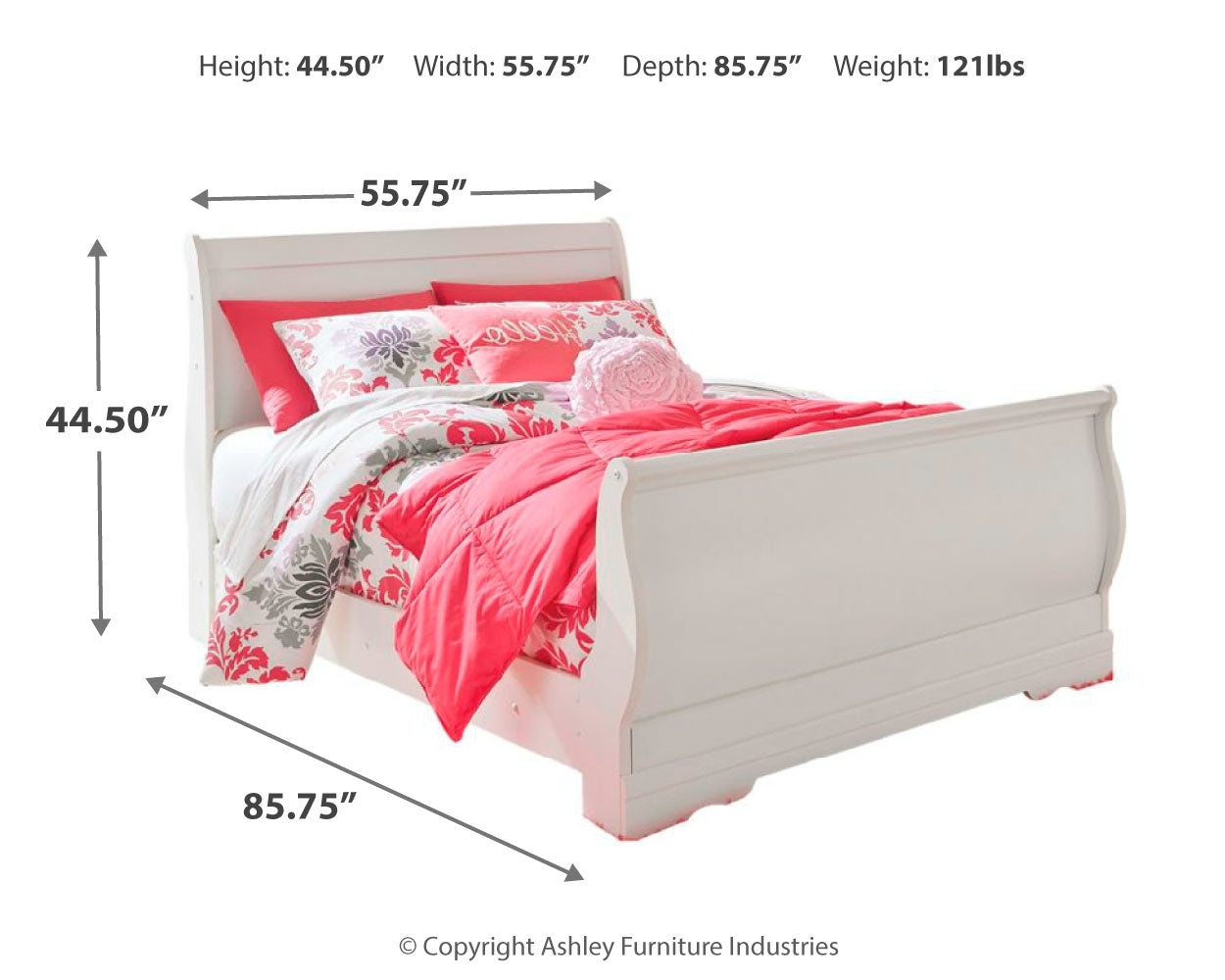 Anarasia White Full Sleigh Youth Bedroom Set with Dresser, Mirror and Nightstand - Ornate Home