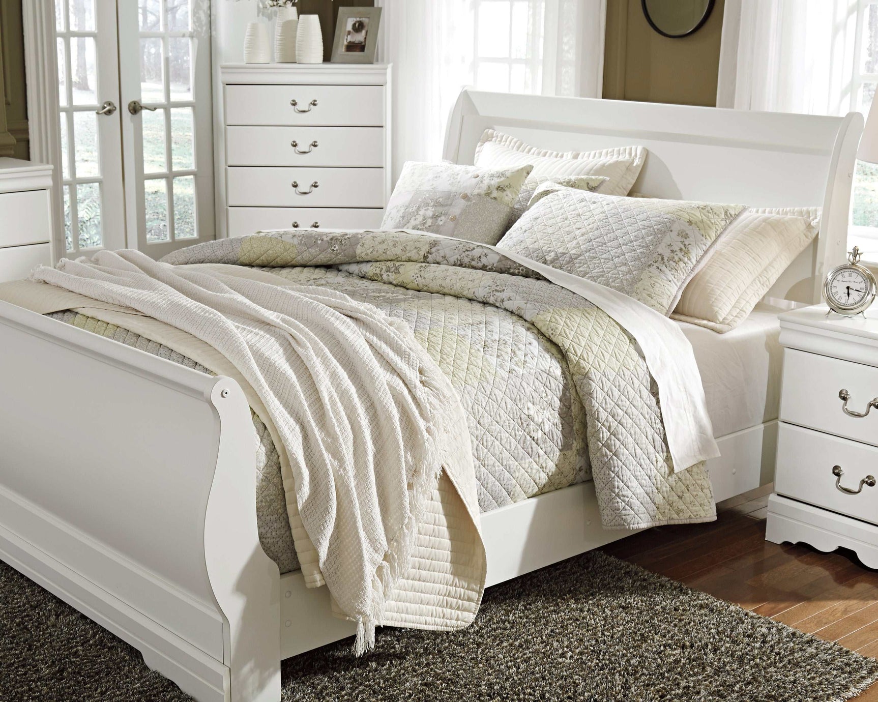 Anarasia White Queen Sleigh Bed - Ornate Home