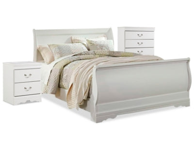 Anarasia White Queen Sleigh Bedroom Set with Chest of Drawers and Nightstand - Ornate Home