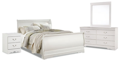 Anarasia White Queen Sleigh Bedroom Set with Dresser, Mirror and Nightstand - Ornate Home