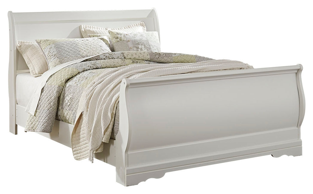 Anarasia White Queen Sleigh Bedroom Set with Dresser, Mirror and Nightstand - Ornate Home