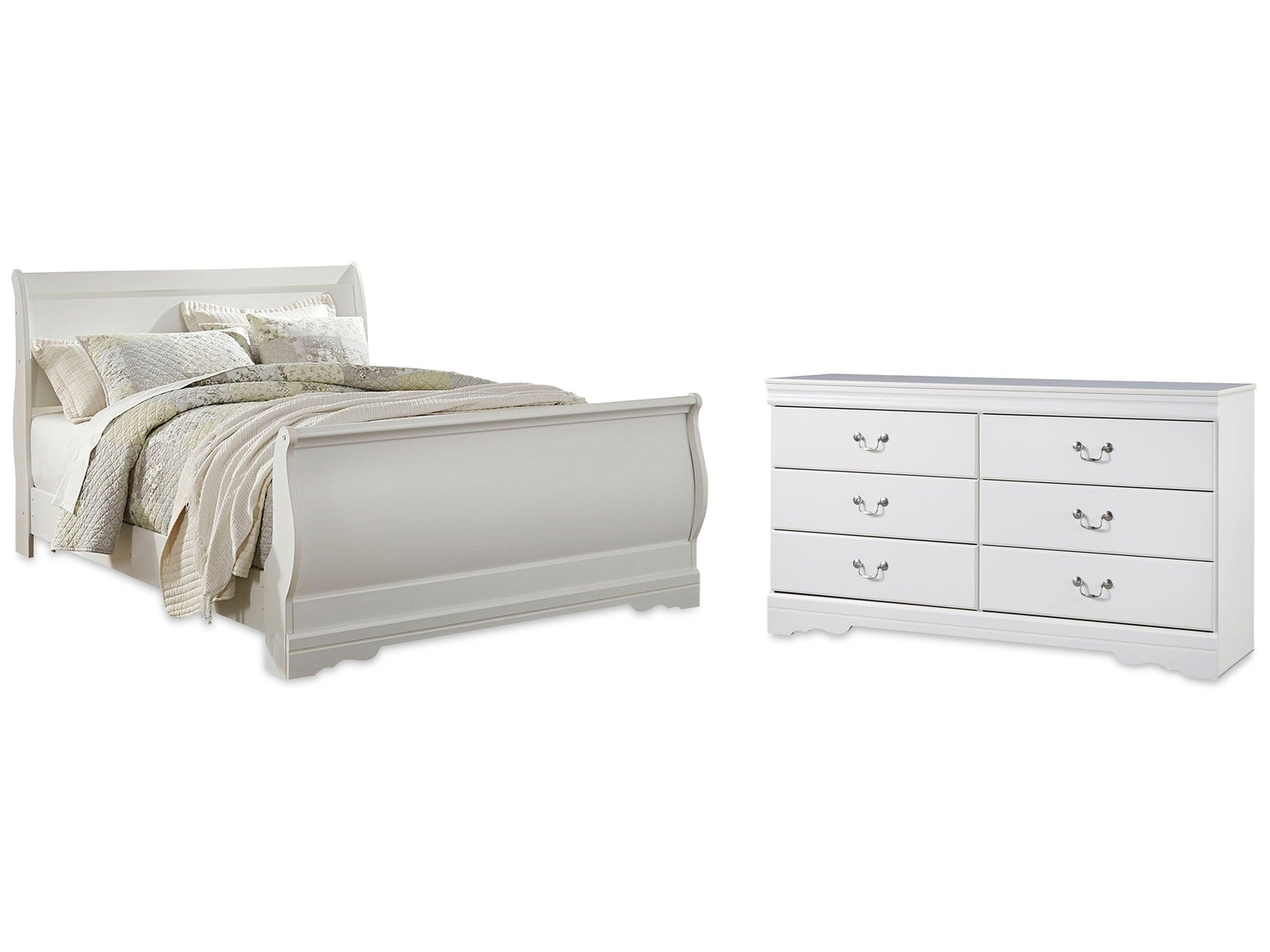 Anarasia White Queen Sleigh Bedroom Set with Dresser (Online Special Price) - Ornate Home