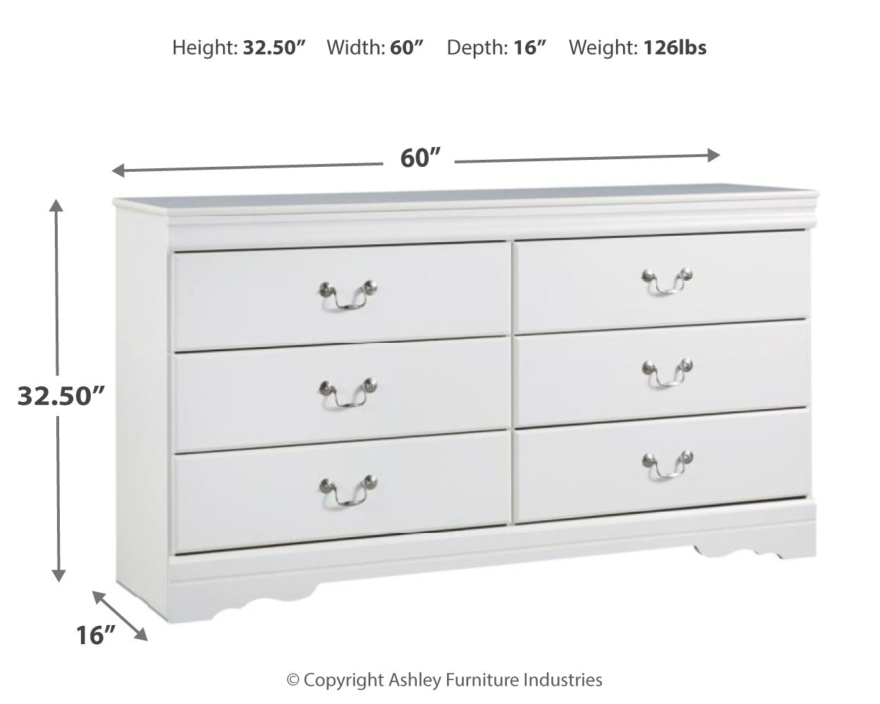 Anarasia White Six Drawer Dresser - Ornate Home