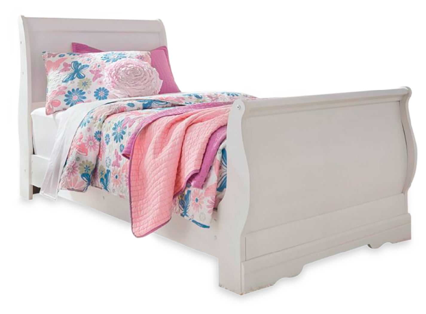 Anarasia White Twin Sleigh Bed, Chest and Nightstand - Ornate Home