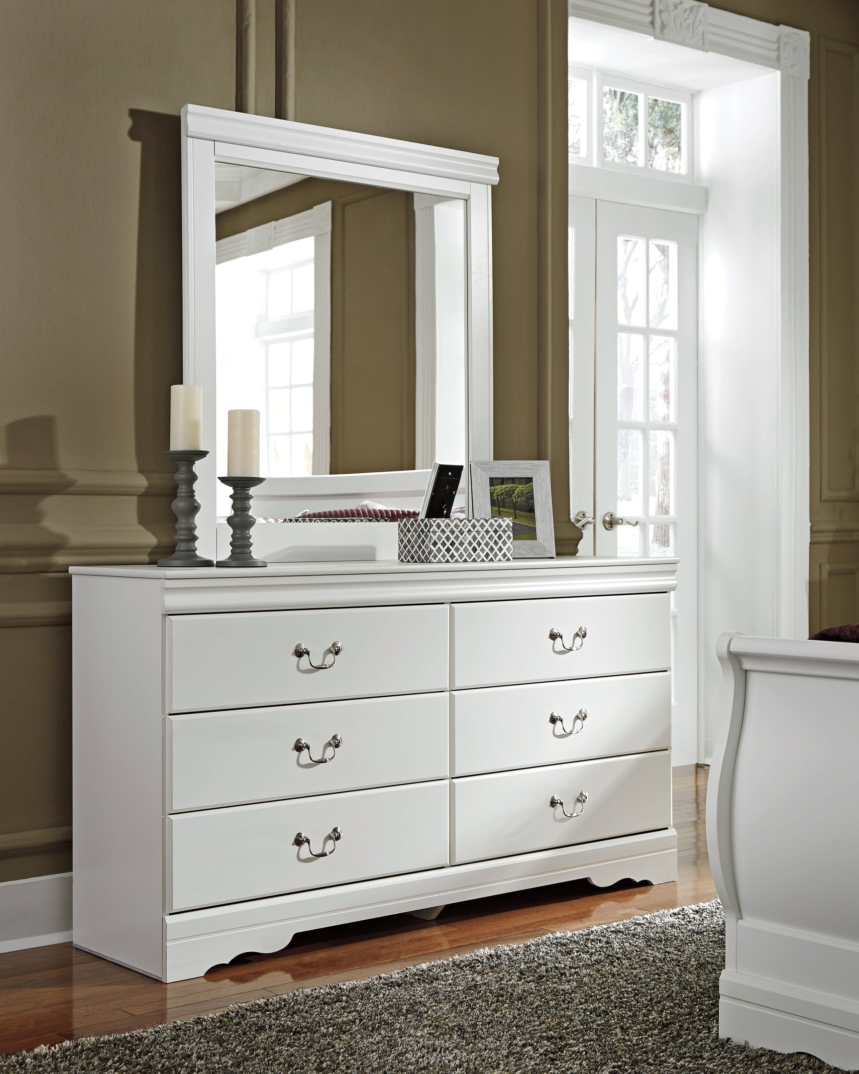 Anarasia White Twin Sleigh Bed & Dresser & Mirror & Chest (Online Special Price) - Ornate Home
