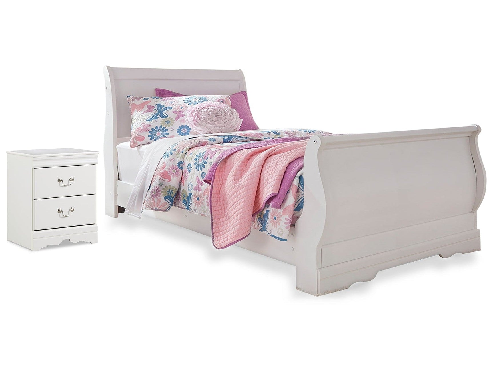 Anarasia White Twin Sleigh Bed w/Nightstand (Online Special Price) - Ornate Home