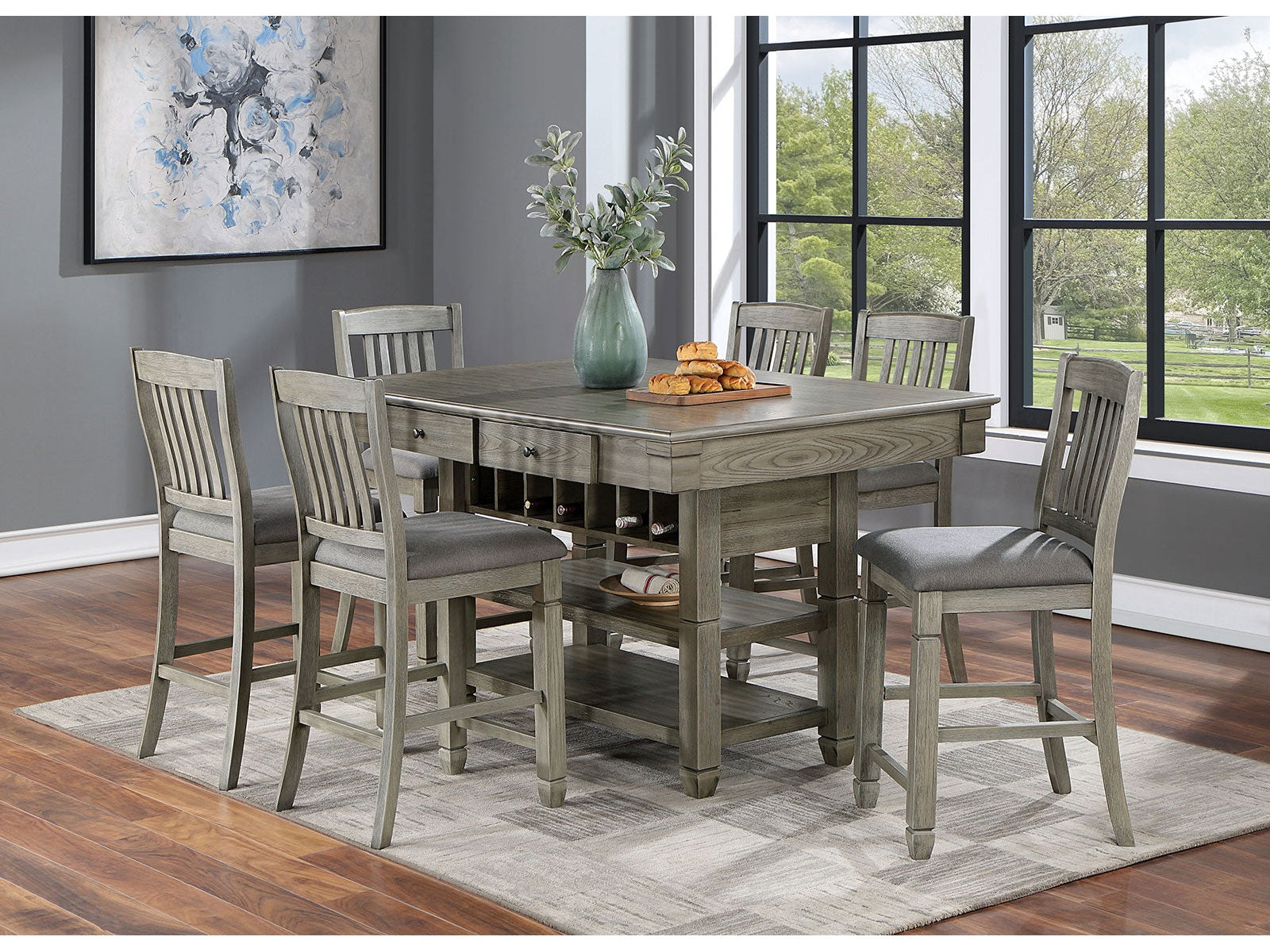 Anaya Gray/Light Gray 7 Pc. Counter Height Table Set - Ornate Home