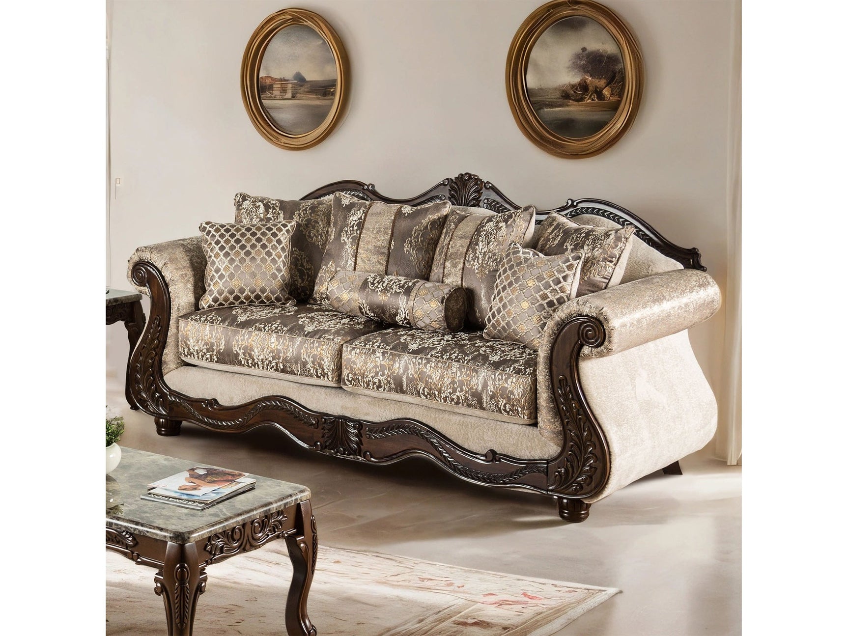 Andalusia Light Brown / Dark Cherry Sofa - Ornate Home