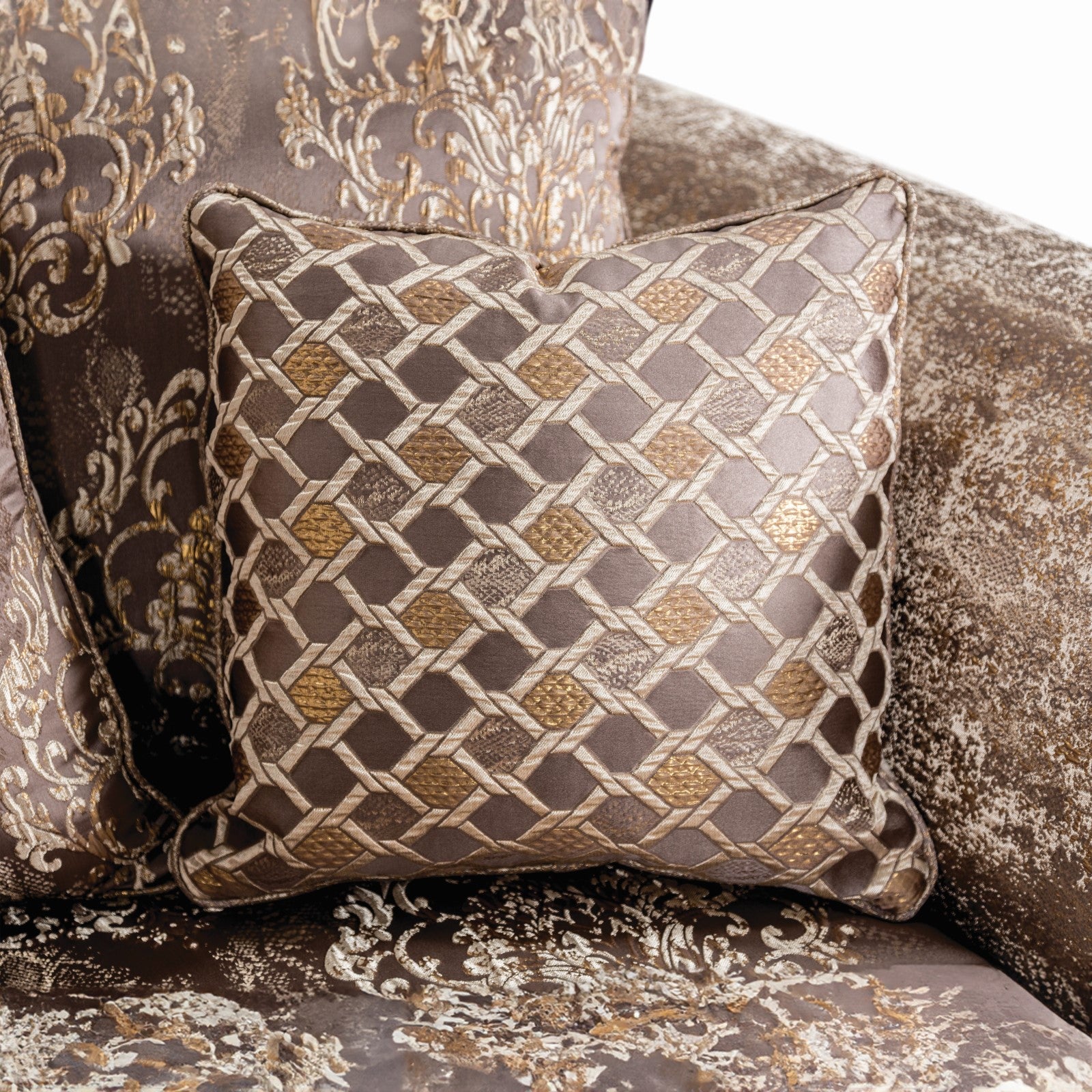 Andalusia Light Brown / Dark Cherry Upholstery Living Room Set - Ornate Home