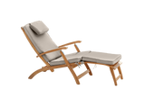 Anders Teak Antique Beige Outdoor Folding Lounge Deck Chair with Sunbrella® Cushion - Ornate Home