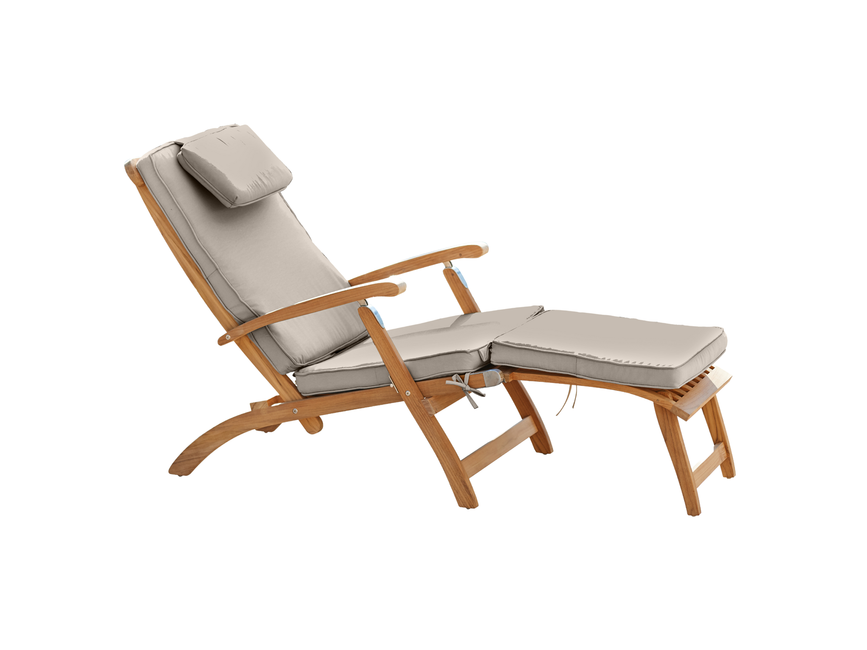 Anders Teak Antique Beige Outdoor Folding Lounge Deck Chair with Sunbrella® Cushion - Ornate Home