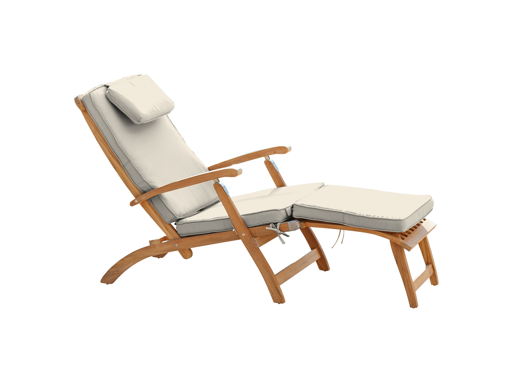 Anders Teak Canvas Outdoor Folding Lounge Deck Chair with Sunbrella® Cushion - Ornate Home