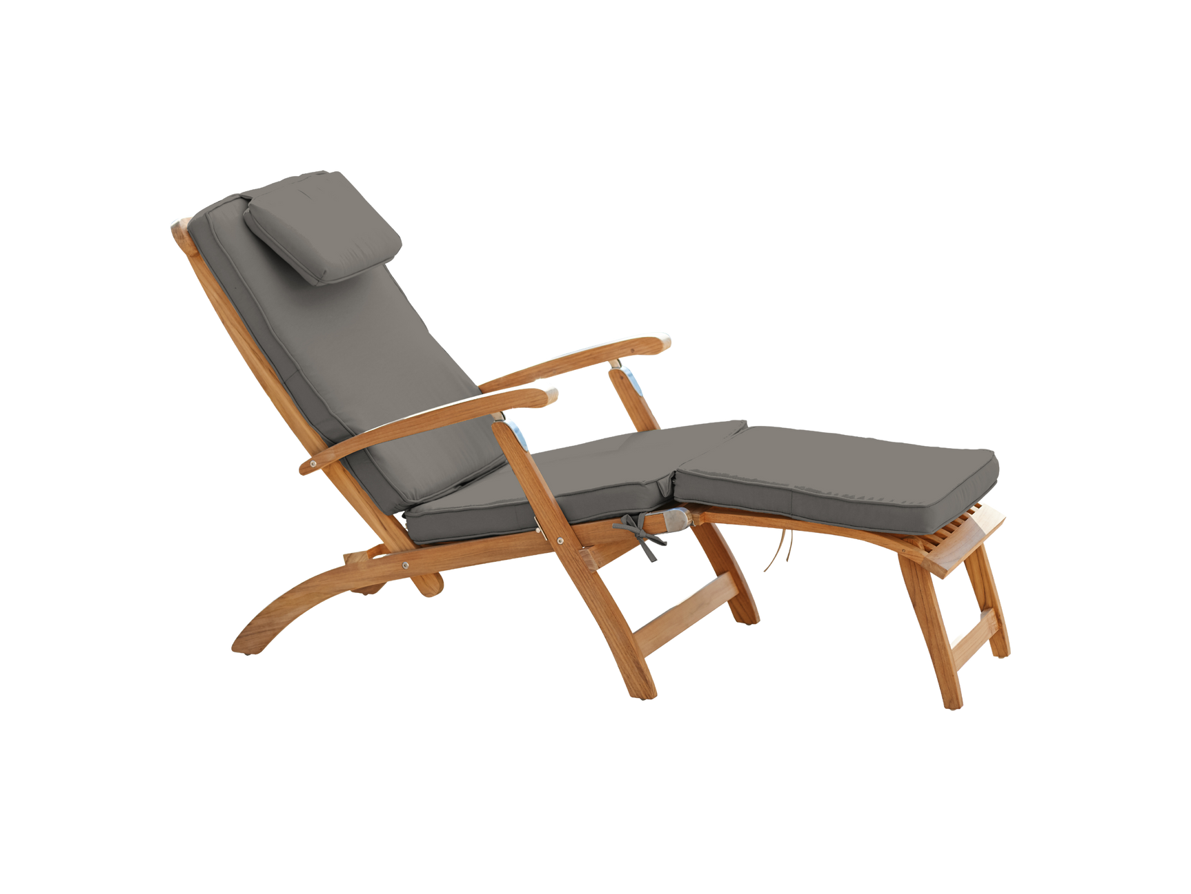 Anders Teak Charcoal Outdoor Folding Lounge Deck Chair with Sunbrella® Cushion - Ornate Home