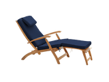Anders Teak Navy Outdoor Folding Lounge Deck Chair with Sunbrella® Cushion - Ornate Home