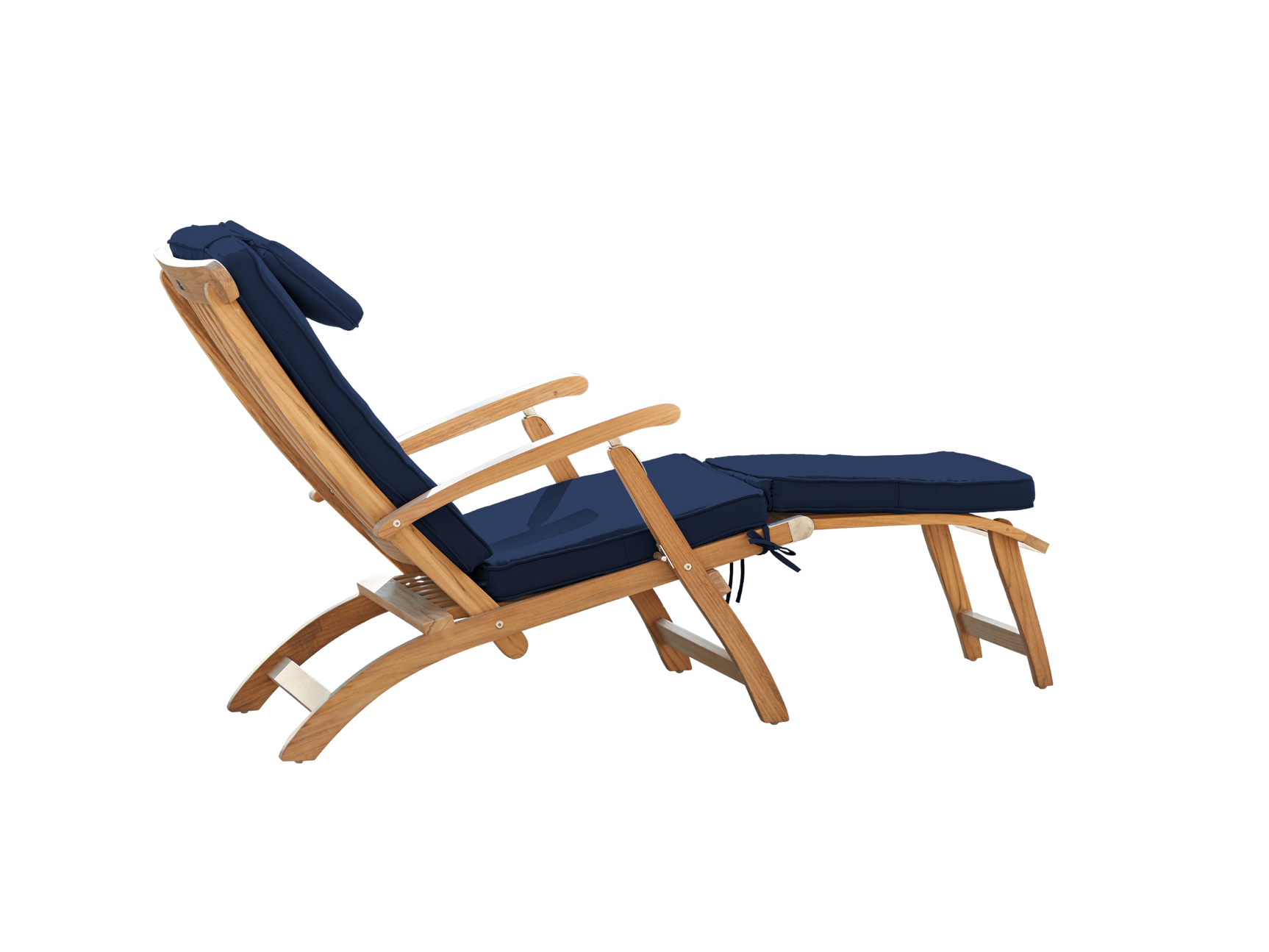 Anders Teak Navy Outdoor Folding Lounge Deck Chair with Sunbrella® Cushion - Ornate Home