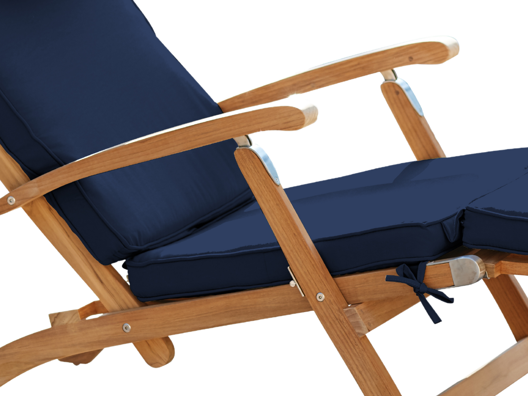 Anders Teak Navy Outdoor Folding Lounge Deck Chair with Sunbrella® Cushion - Ornate Home