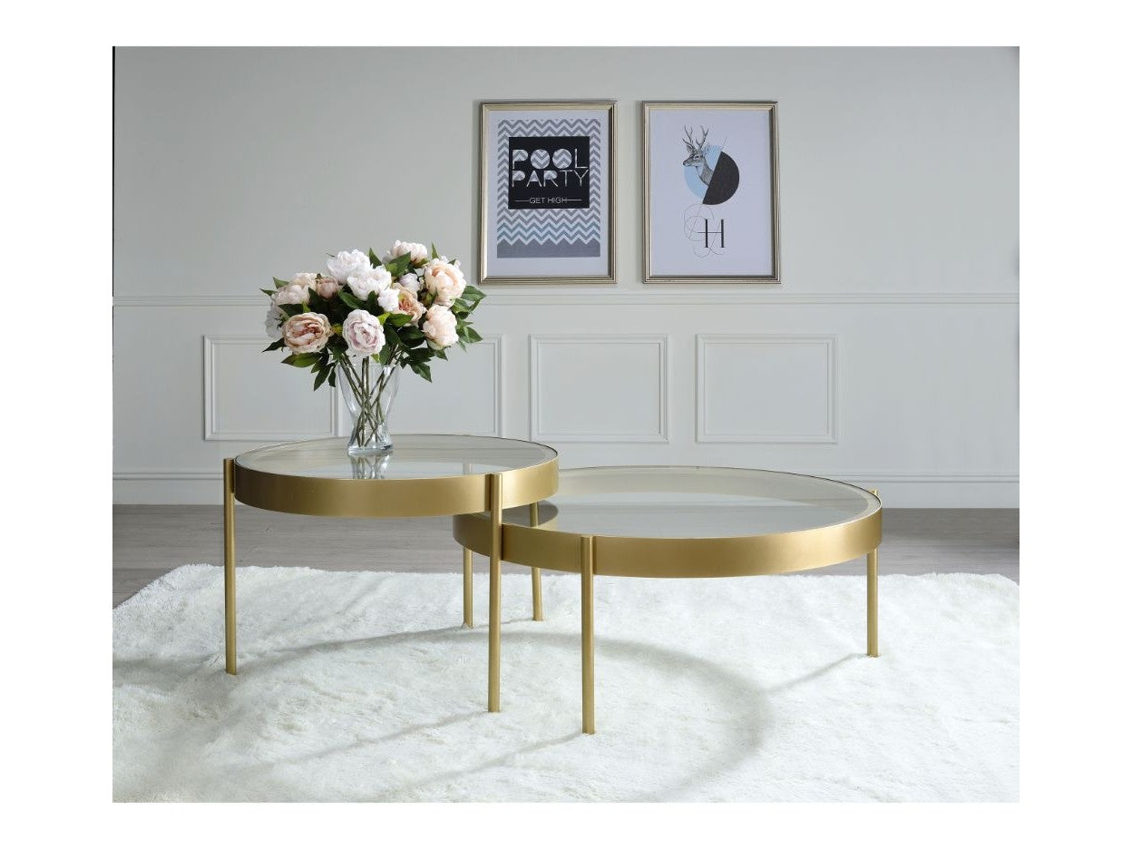 Andover Clear Glass & Gold Finish Nesting Table (Set of 2) - Ornate Home