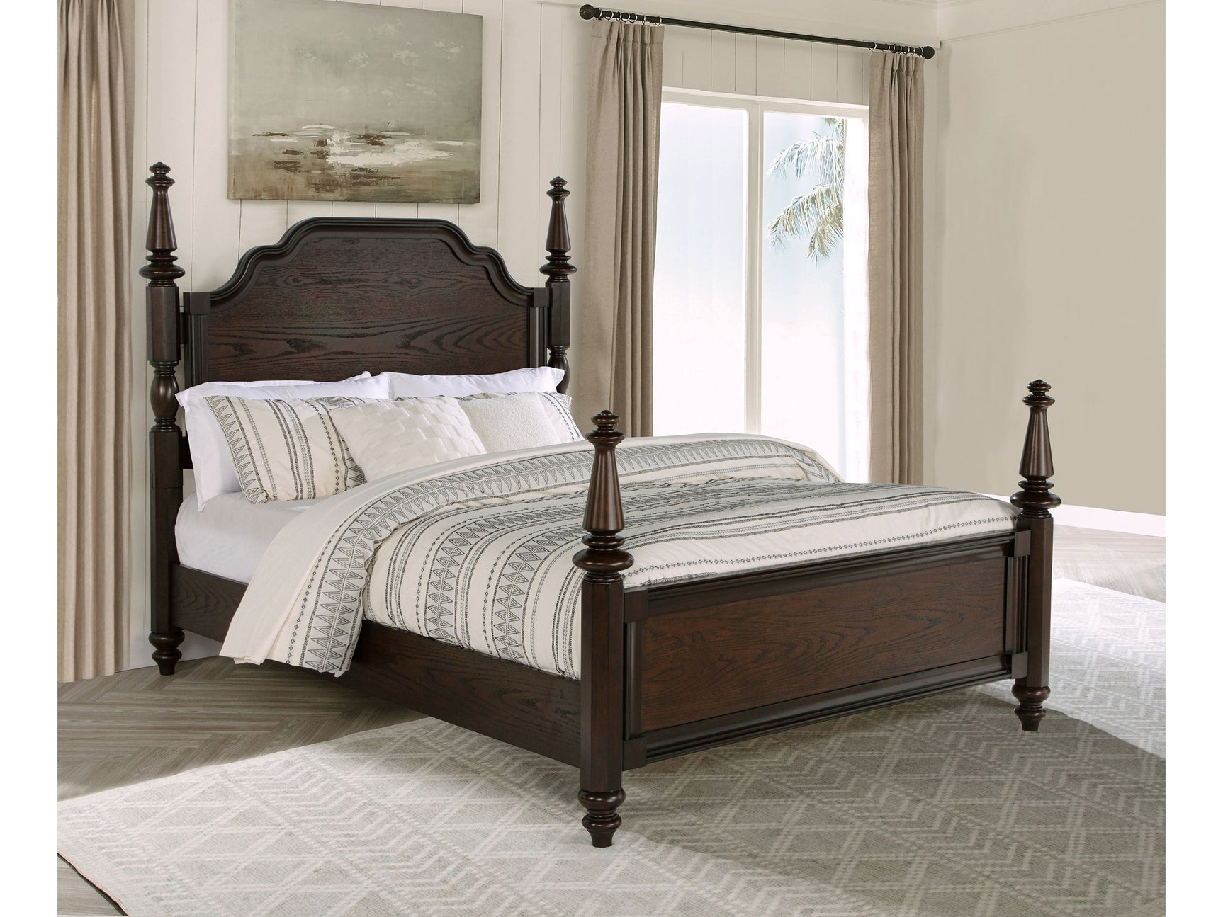 Andover Dark Oak Queen Four-Poster Bed - Ornate Home
