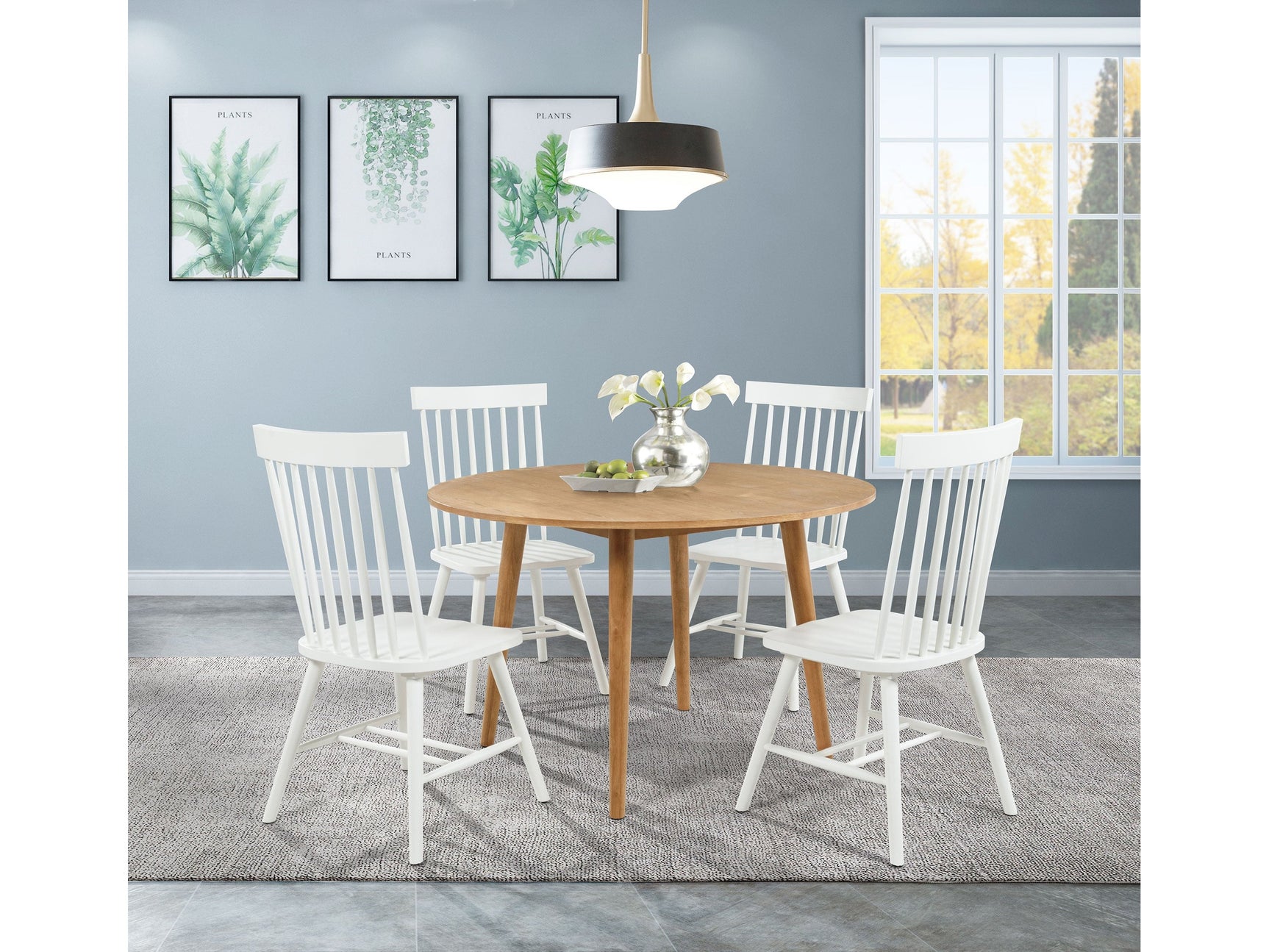 Andrews White/Light Ash 5-piece Round Dining Table Set - Ornate Home