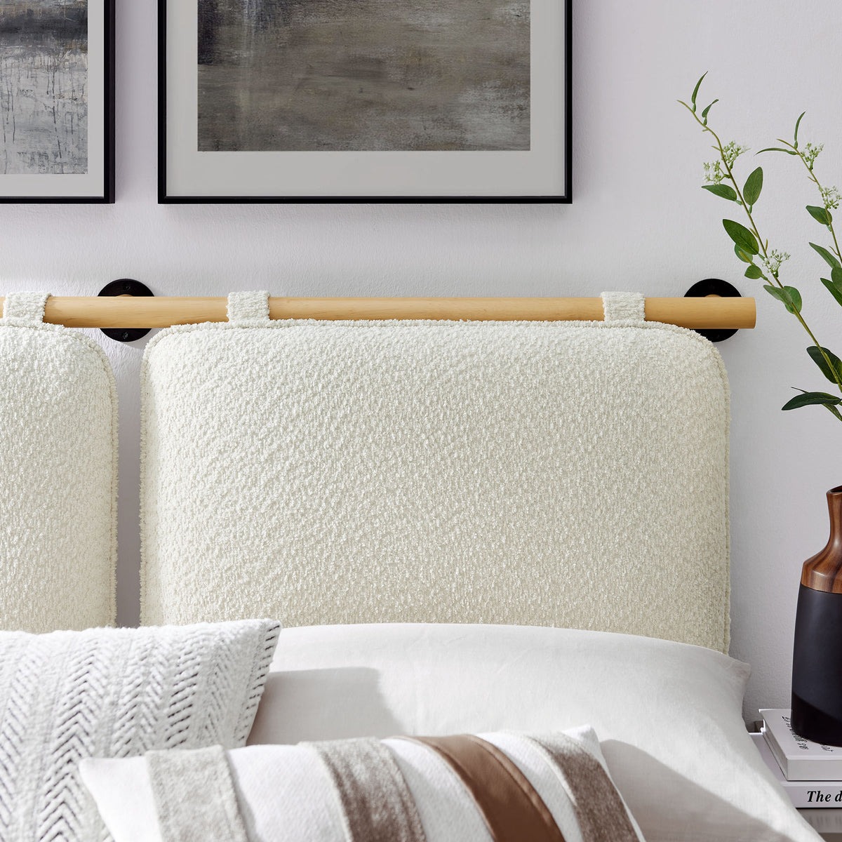 Anela Cream/Natural Wall-Mounted Chenille Upholstered Queen Headboard - Ornate Home