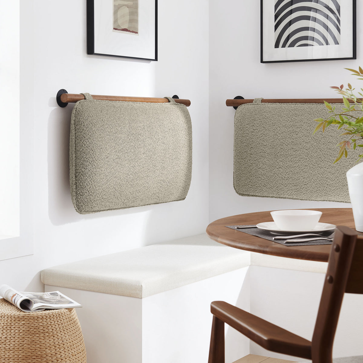 Anela Oat/Walnut Wall-Mounted Chenille Upholstered Twin Headboard - Ornate Home